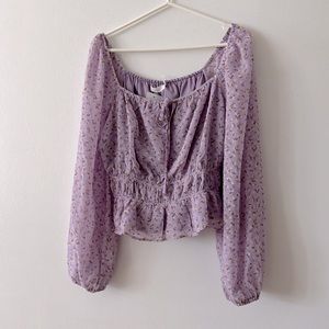 NWT Lush cropped puff sleeve purple blouse, Small